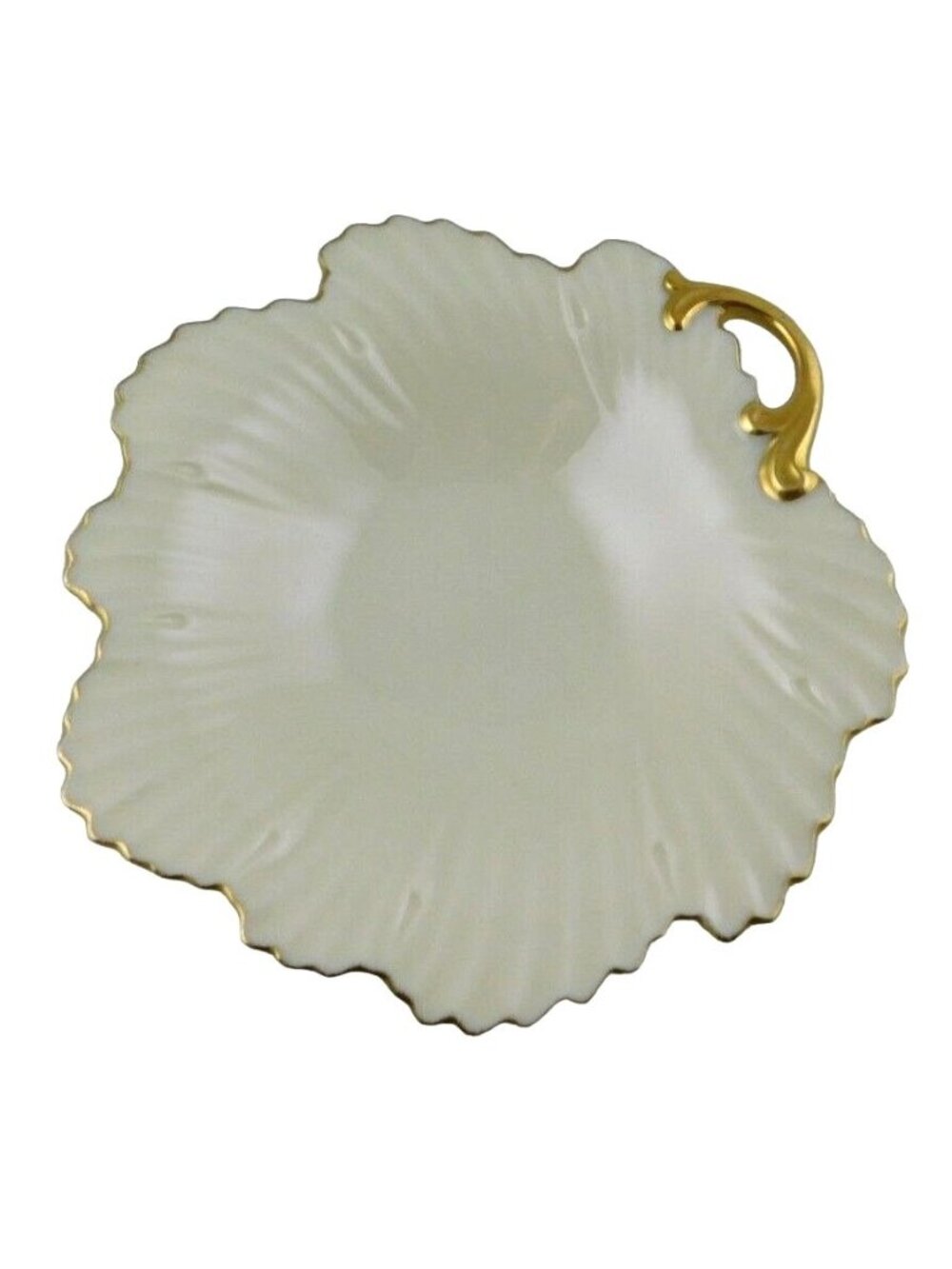 Lenox Leaf Nut Tray Dish 6” Bone China USA Gold Trim Scalloped Edge